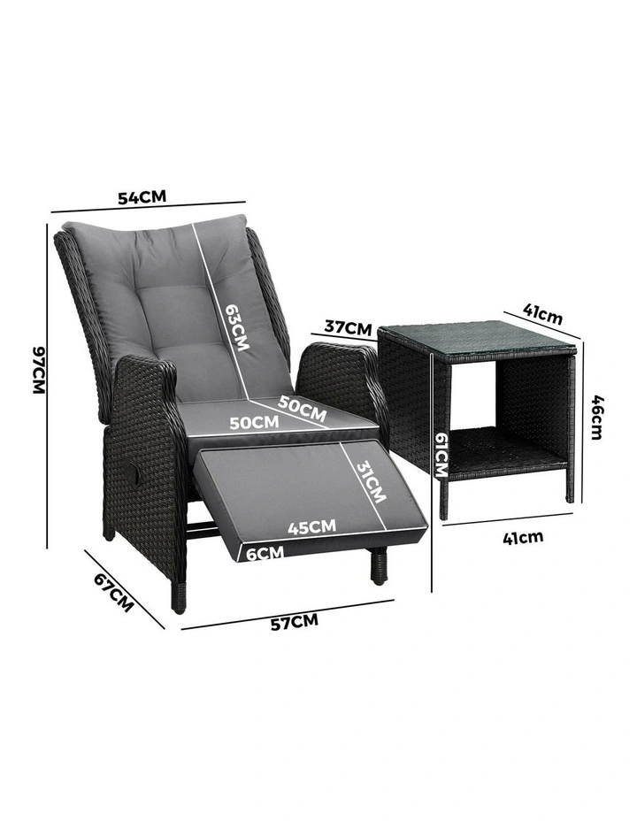 Livsip Sun Lounge Outdoor Recliner Chair &Table Outdoor Furniture Patio Set of 3 image 3