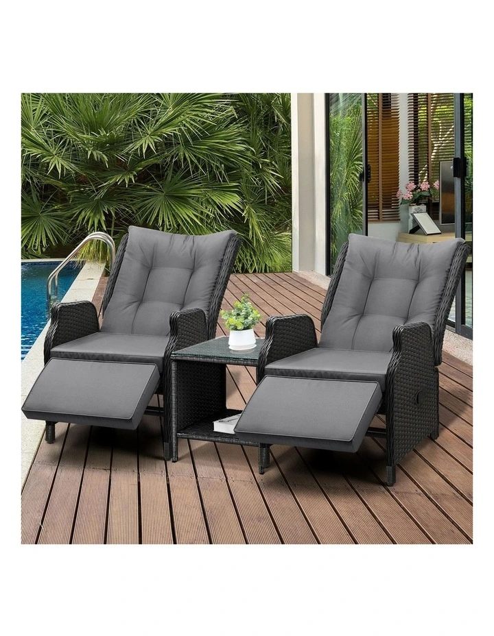 Livsip Sun Lounge Outdoor Recliner Chair &Table Outdoor Furniture Patio Set of 3 image 5