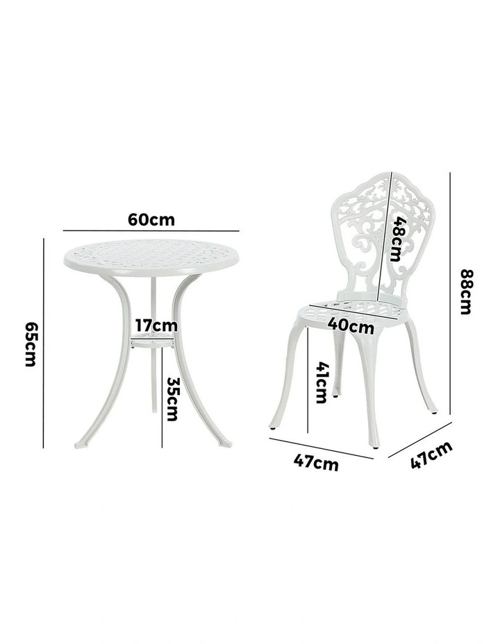Livsip 3 Piece Outdoor Patio Set Bistro Setting Garden Furniture White image 3