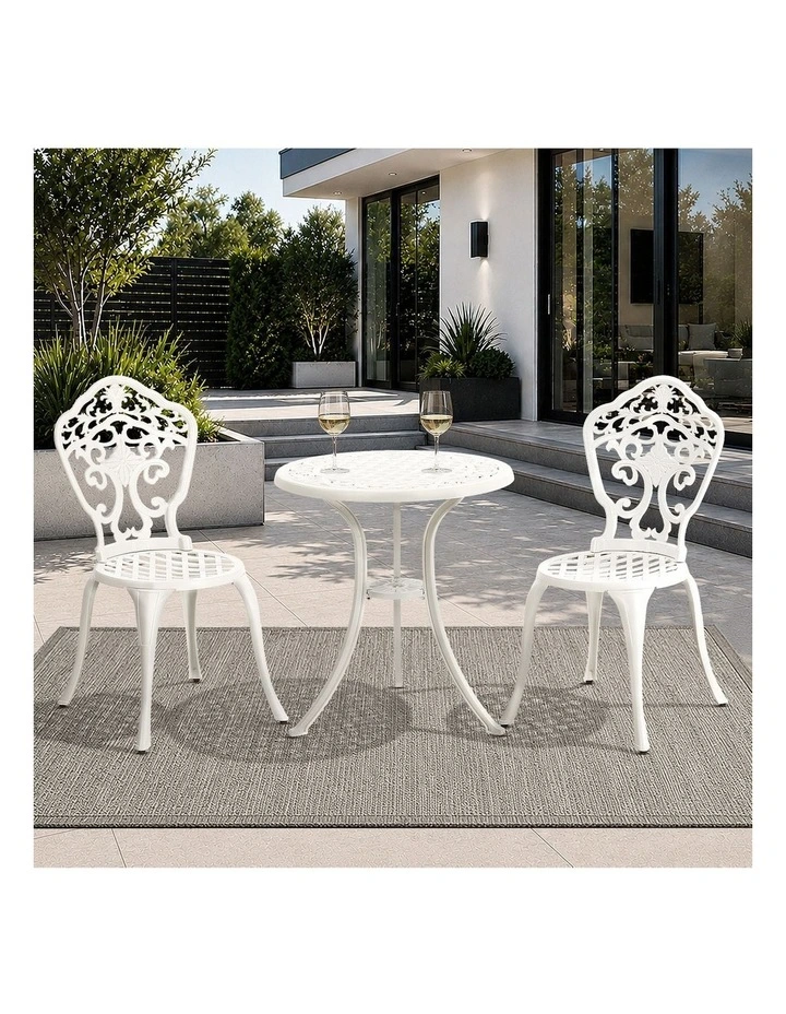 Livsip 3 Piece Outdoor Patio Set Bistro Setting Garden Furniture White image 4