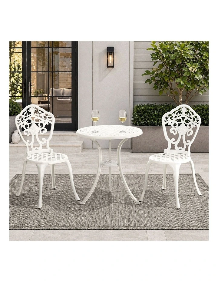 Livsip 3 Piece Outdoor Patio Set Bistro Setting Garden Furniture White image 5