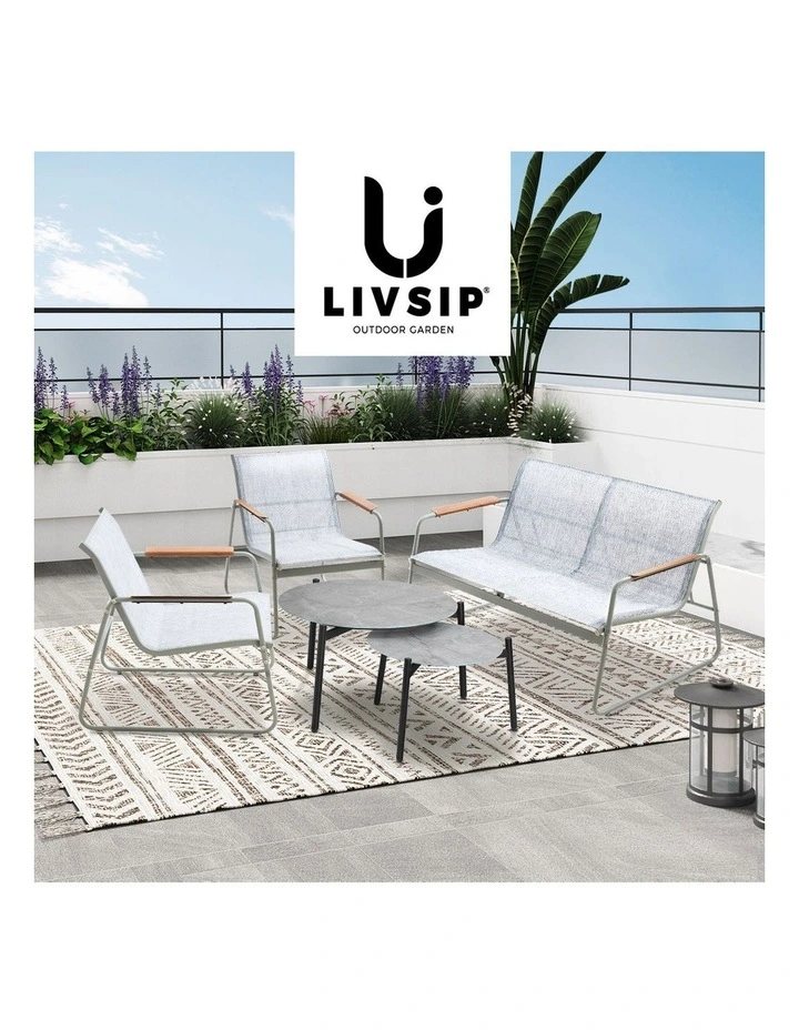 Livsip 4 Seater Outdoor Lounge Setting Furniture Patio Grey Table Set Chairs image 7