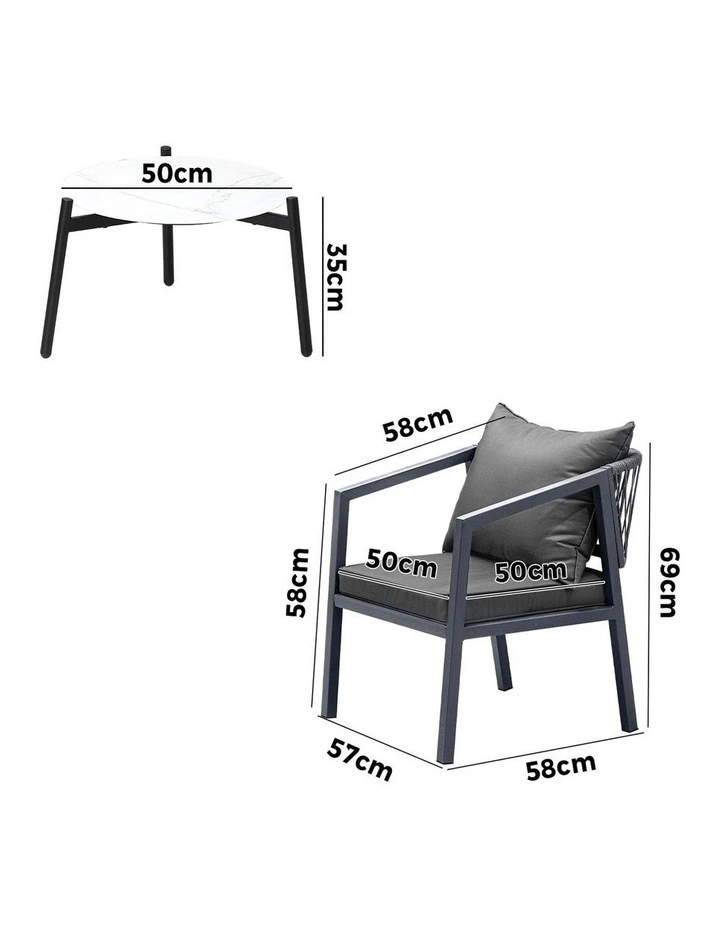 Livsip 3PCS Outdoor Patio Setting Furniture Lounge Set White 50cm Coffee Table image 3