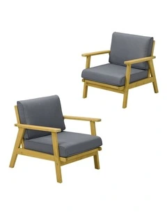 Livsip 2PCS Outdoor Armchair Furniture Lounge Wooden Chair Patio Garden Sofa Set