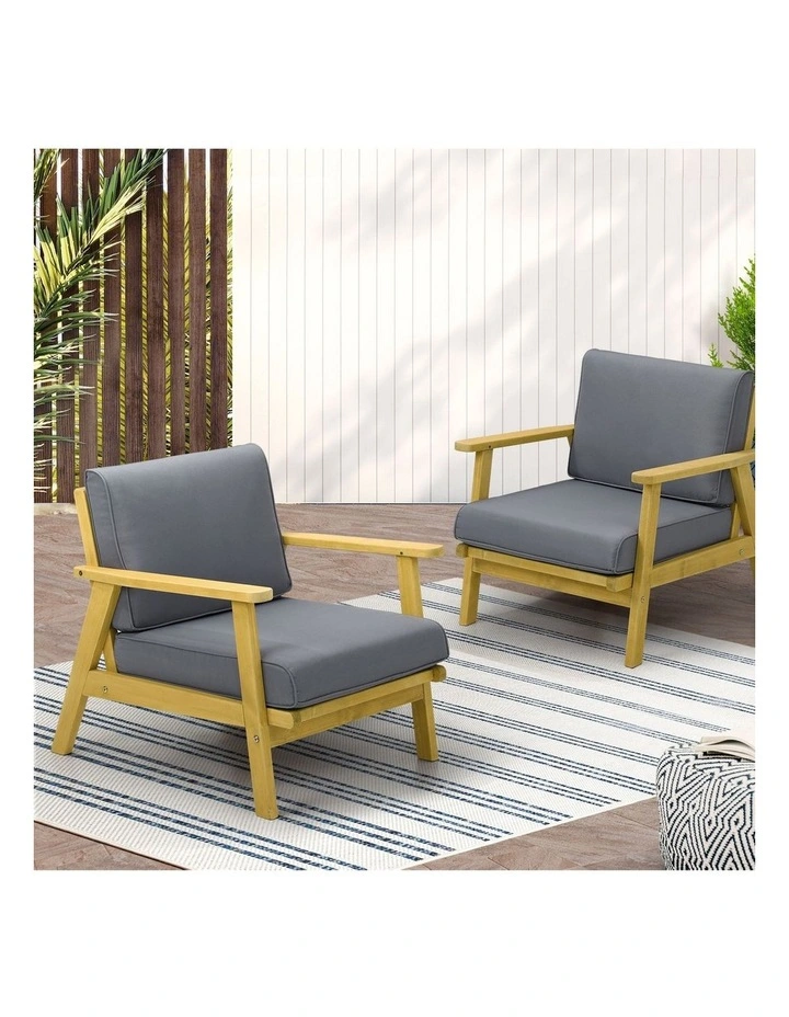 Livsip 2PCS Outdoor Armchair Furniture Lounge Wooden Chair Patio Garden Sofa Set image 4