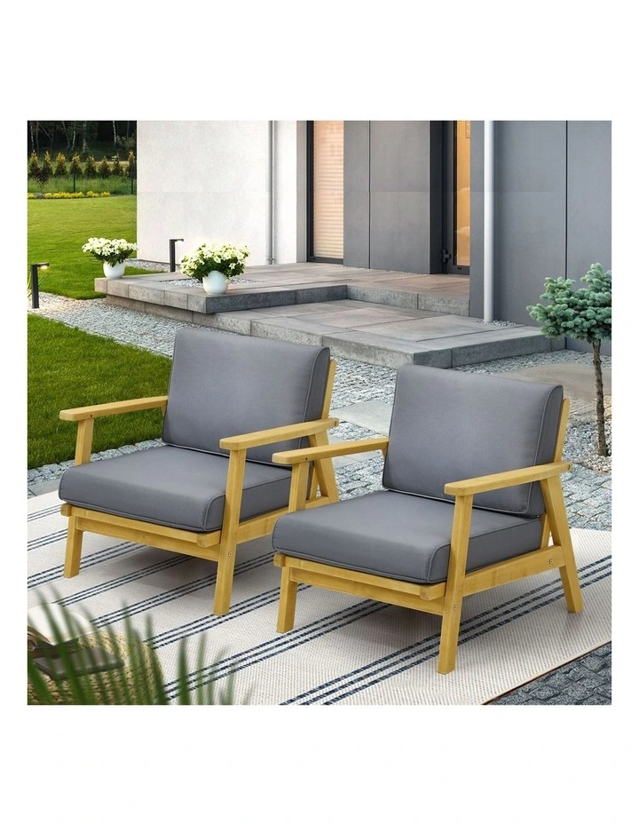Livsip 2PCS Outdoor Armchair Furniture Lounge Wooden Chair Patio Garden Sofa Set image 6