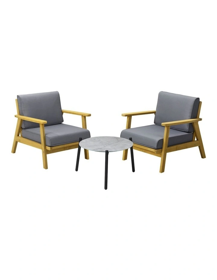 Livsip 3PCS Outdoor Lounge Set Patio Furniture Sets 50cm Grey Coffee Side Table image 1