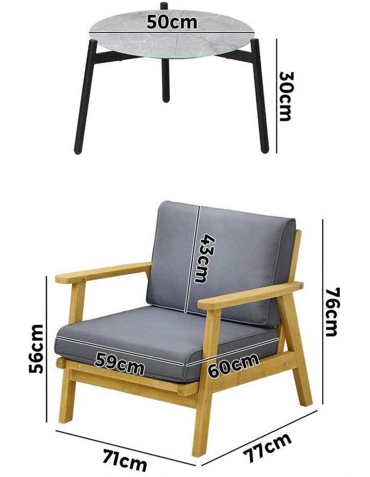 Livsip 3PCS Outdoor Lounge Set Patio Furniture Sets 50cm Grey Coffee Side Table image 3