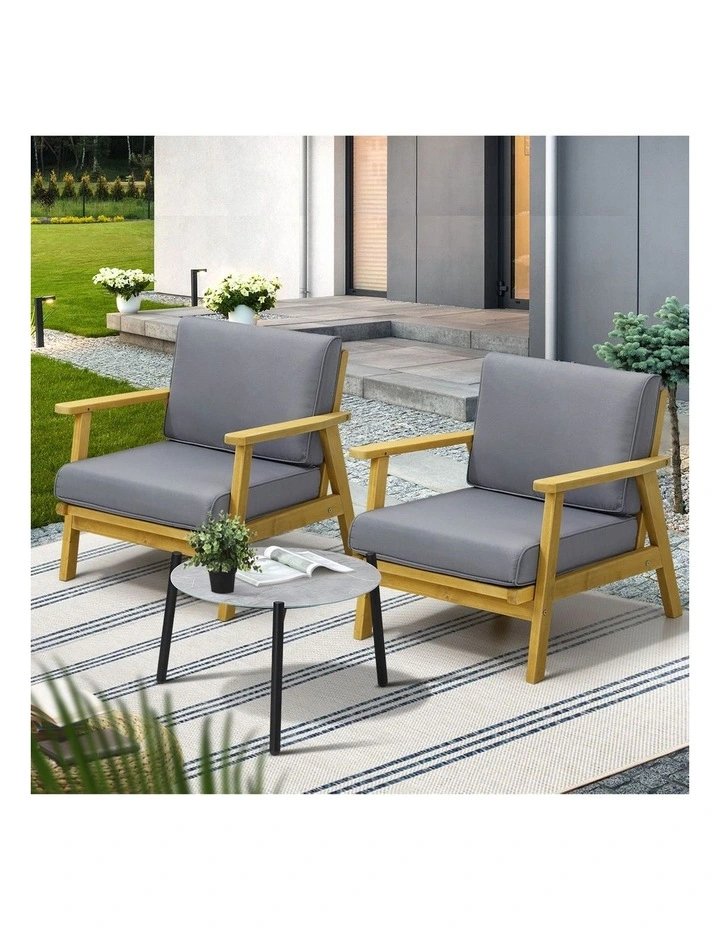 Livsip 3PCS Outdoor Lounge Set Patio Furniture Sets 50cm Grey Coffee Side Table image 5