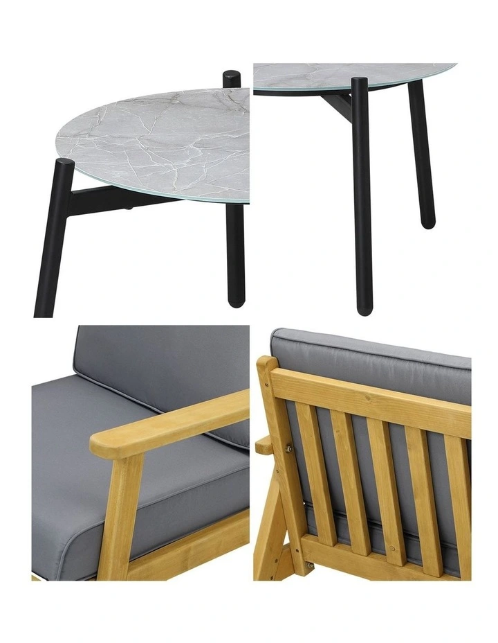 Livsip 3PCS Outdoor Lounge Set Patio Furniture Sets 50cm Grey Coffee Side Table image 6