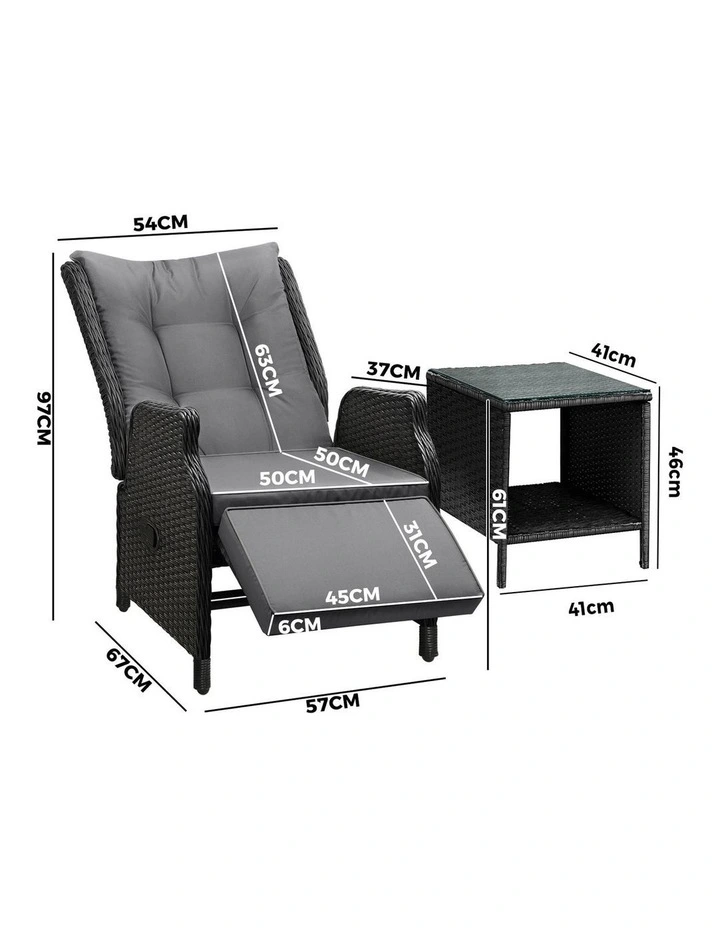 Livsip Outoodr Recliner Chair & Table Sun Lounge Outdoor Furniture Patio Setting image 3