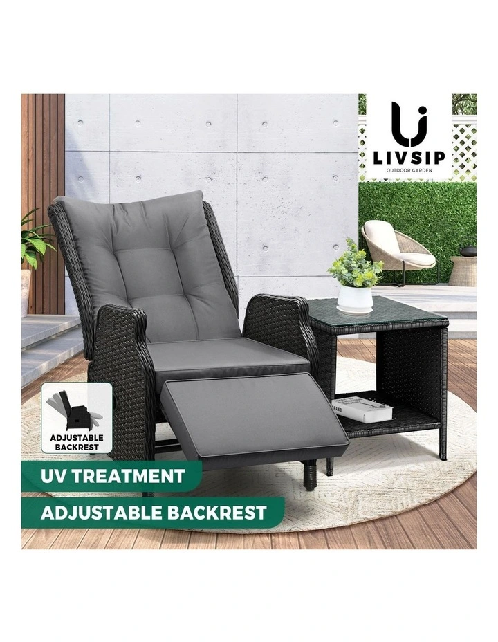 Livsip Outoodr Recliner Chair & Table Sun Lounge Outdoor Furniture Patio Setting image 4