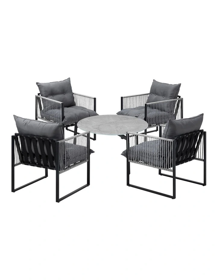 Livsip 5PCS Outdoor Patio Set Table Garden Lounge Chairs Grey 70cm Coffee Table image 1