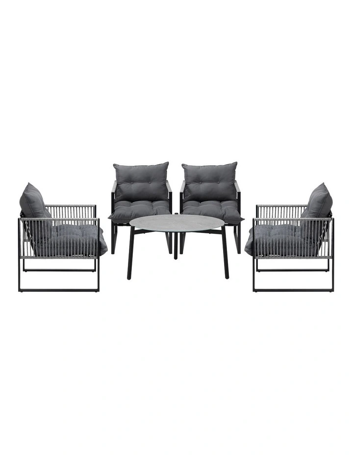 Livsip 5PCS Outdoor Patio Set Table Garden Lounge Chairs Grey 70cm Coffee Table image 2