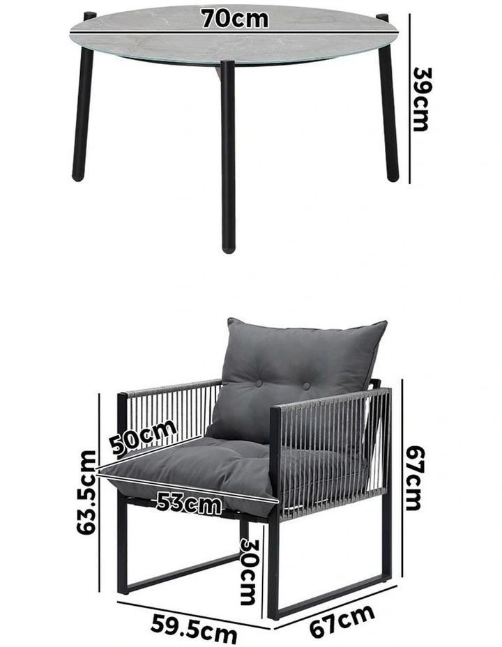 Livsip 5PCS Outdoor Patio Set Table Garden Lounge Chairs Grey 70cm Coffee Table image 3