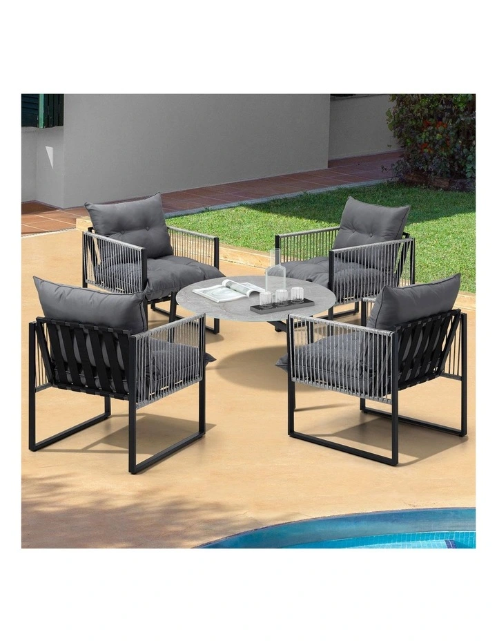 Livsip 5PCS Outdoor Patio Set Table Garden Lounge Chairs Grey 70cm Coffee Table image 4
