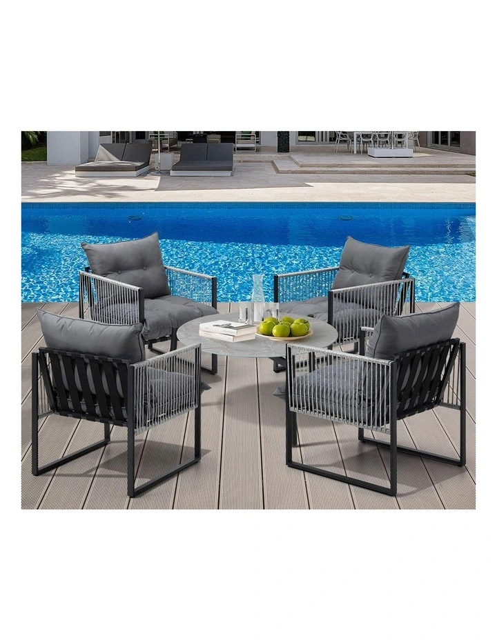 Livsip 5PCS Outdoor Patio Set Table Garden Lounge Chairs Grey 70cm Coffee Table image 5