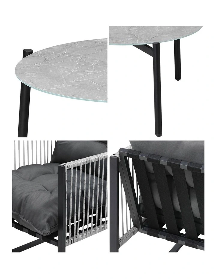 Livsip 5PCS Outdoor Patio Set Table Garden Lounge Chairs Grey 70cm Coffee Table image 6