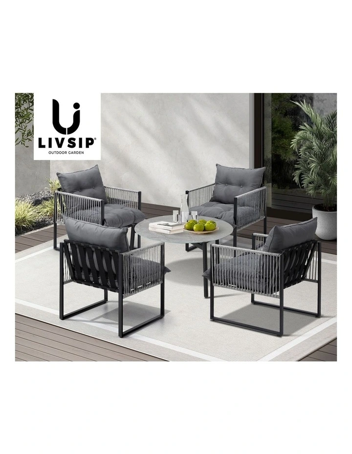 Livsip 5PCS Outdoor Patio Set Table Garden Lounge Chairs Grey 70cm Coffee Table image 7