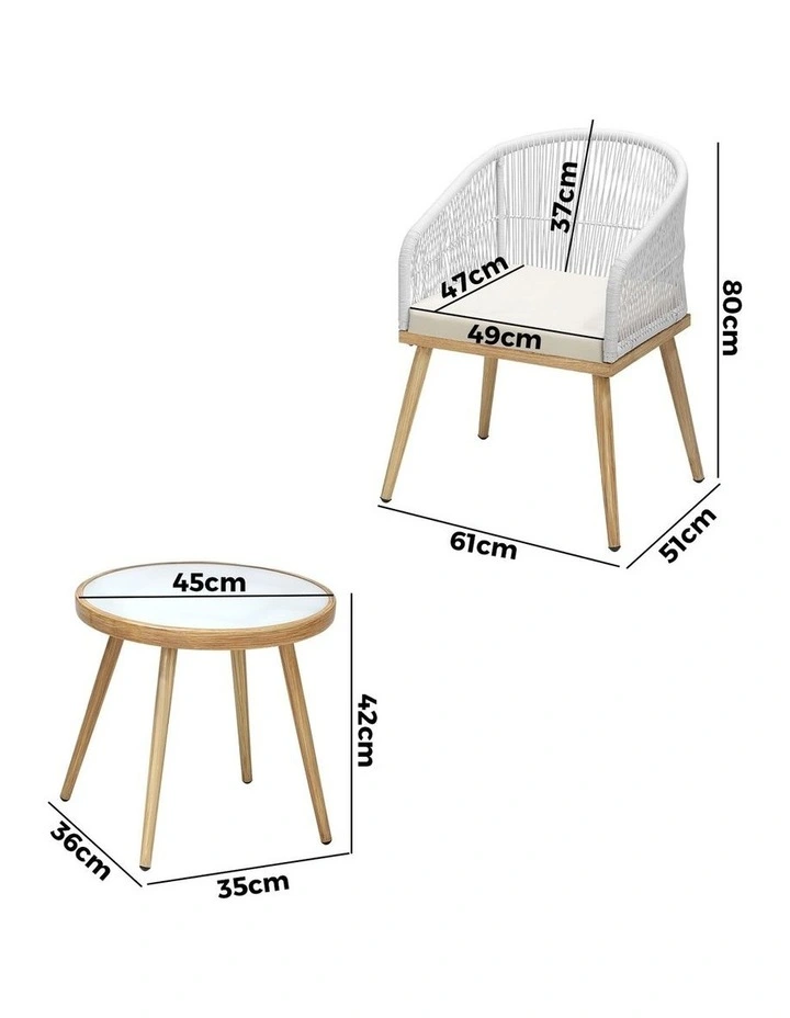 Livsip 3PCS Outdoor Furniture Lounge Setting Dining Table Chair Patio Bistro Set image 3
