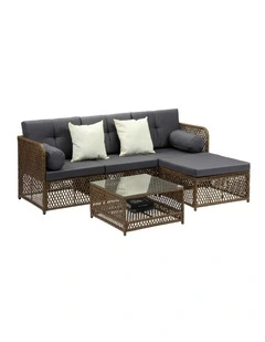 Livsip Outdoor Sofa Set 4 Seater Wicker Corner Modular Lounge Setting Brown