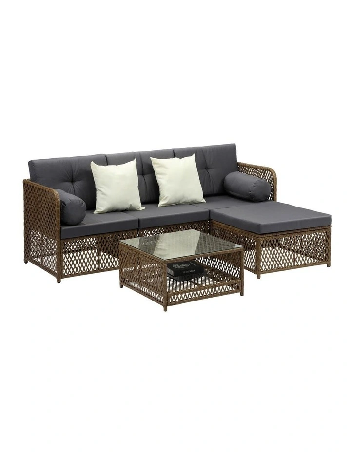 Livsip Outdoor Sofa Set 4 Seater Wicker Corner Modular Lounge Setting Brown image 1