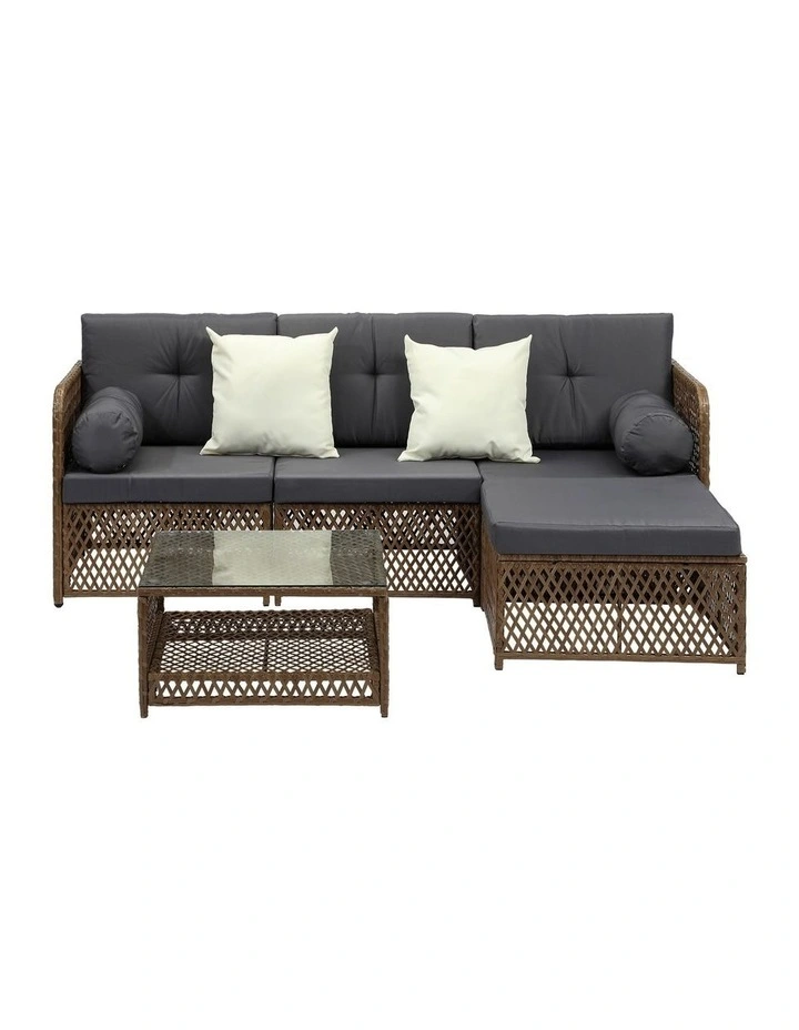 Livsip Outdoor Sofa Set 4 Seater Wicker Corner Modular Lounge Setting Brown image 2