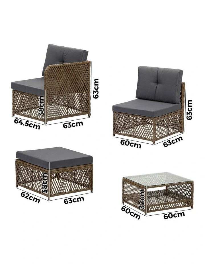 Livsip Outdoor Sofa Set 4 Seater Wicker Corner Modular Lounge Setting Brown image 3