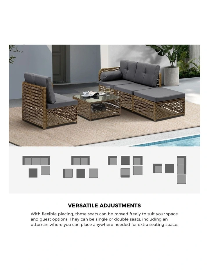 Livsip Outdoor Sofa Set 4 Seater Wicker Corner Modular Lounge Setting Brown image 6