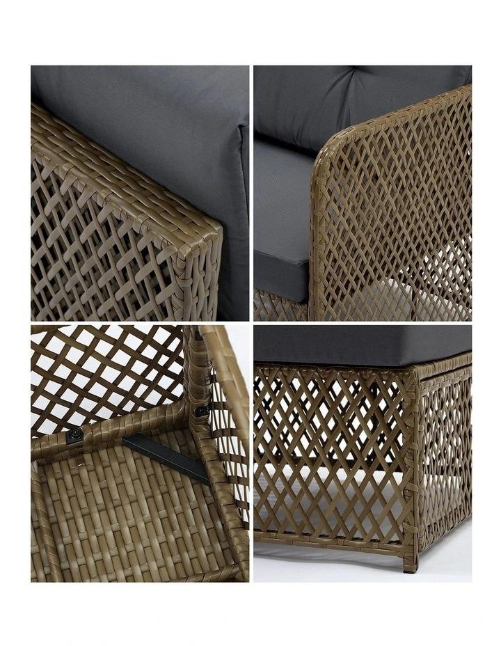 Livsip Outdoor Sofa Set 4 Seater Wicker Corner Modular Lounge Setting Brown image 7