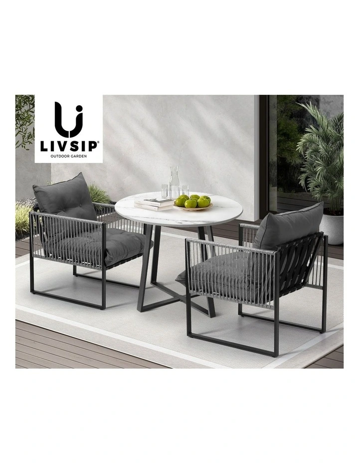 Livsip 3PCS Outdoor Dining Setting Patio Furniture Bistro Table Chairs Lounge image 7