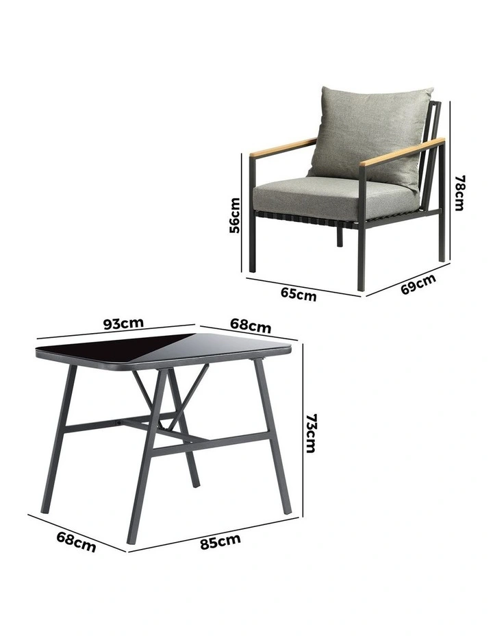 Livsip Outdoor Dining Set Table and Chairs Patio Furniture Garden Setting 3PCS image 3