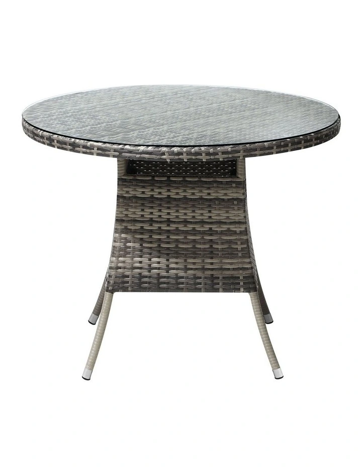 Livsip 90CM Outdoor Dining Table Round Rattan Glass Table Patio Furniture Grey image 2