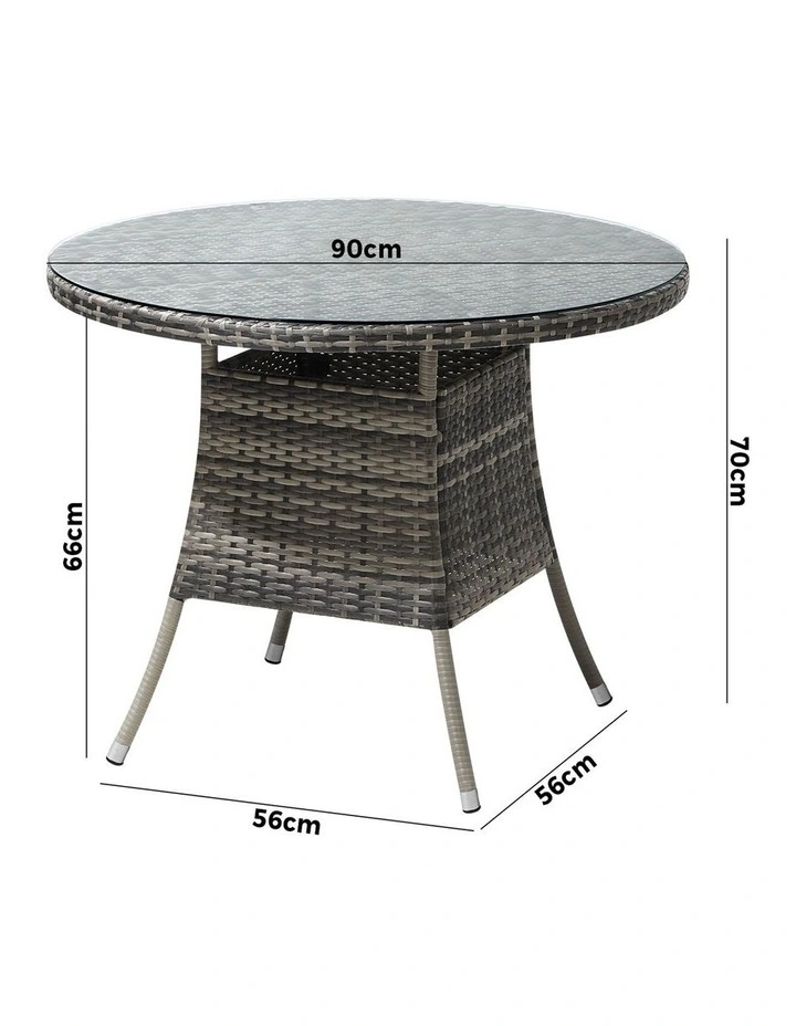 Livsip 90CM Outdoor Dining Table Round Rattan Glass Table Patio Furniture Grey image 3