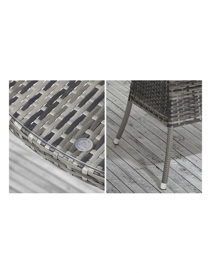 Livsip 90CM Outdoor Dining Table Round Rattan Glass Table Patio Furniture Grey image 6