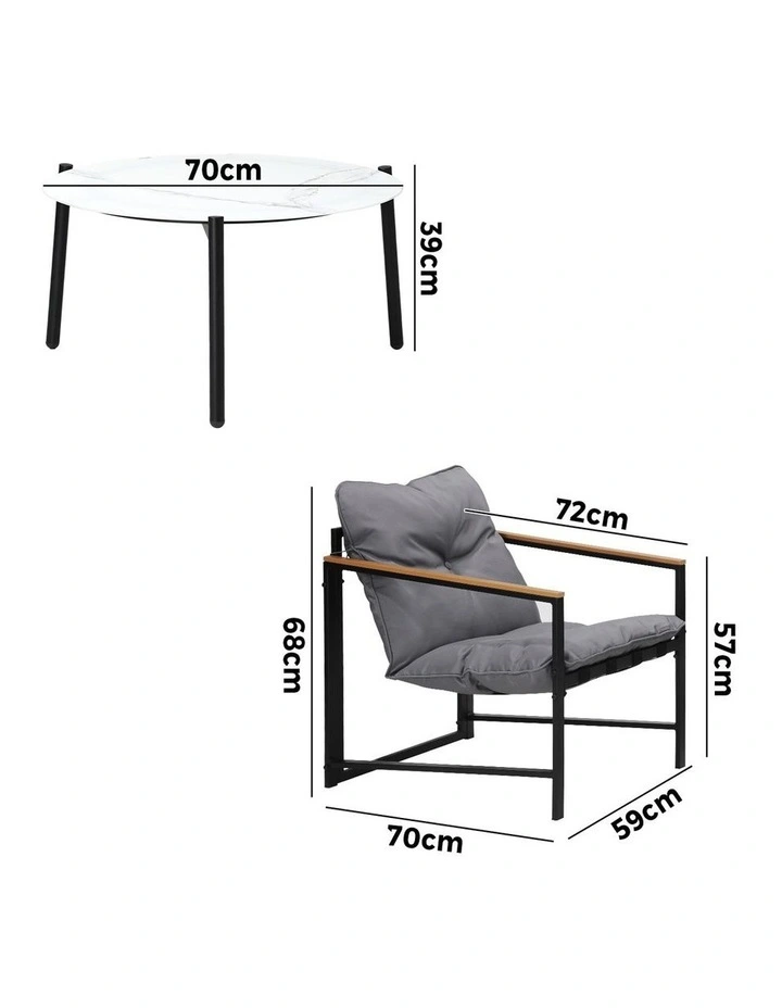 Livsip 5PC Outdoor Patio Furniture Set Bistro Sets 70CM Round White Marble Table image 3