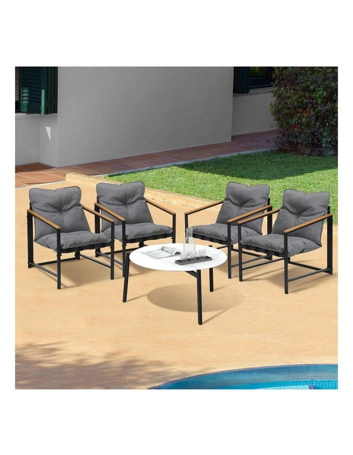 Livsip 5PC Outdoor Patio Furniture Set Bistro Sets 70CM Round White Marble Table image 4