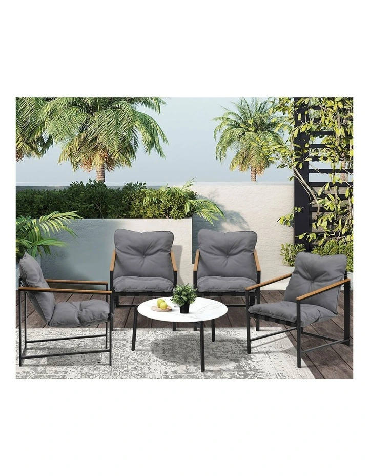 Livsip 5PC Outdoor Patio Furniture Set Bistro Sets 70CM Round White Marble Table image 5