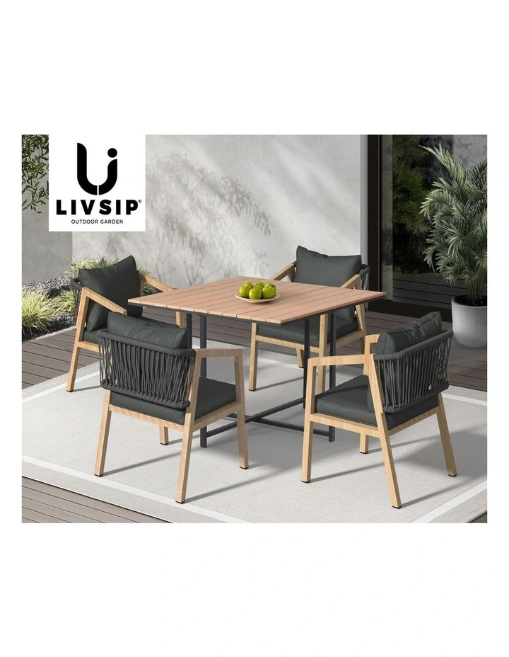 Livsip 5PCS Outdoor Patio Set Furniture Table Armchair Garden Dining Setting image 7