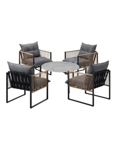 Livsip Outdoor Patio Set Furniture Grey 70cm Coffee Table Rattan Chairs 5PCS