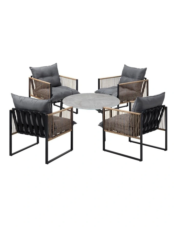 Livsip Outdoor Patio Set Furniture Grey 70cm Coffee Table Rattan Chairs 5PCS image 1