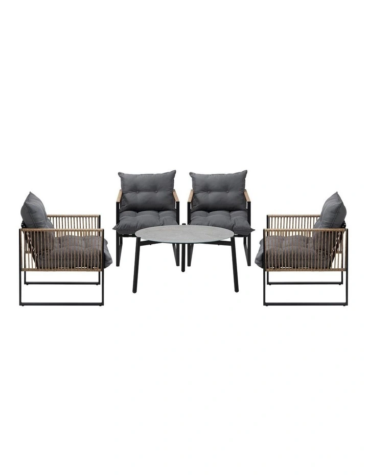 Livsip Outdoor Patio Set Furniture Grey 70cm Coffee Table Rattan Chairs 5PCS image 2