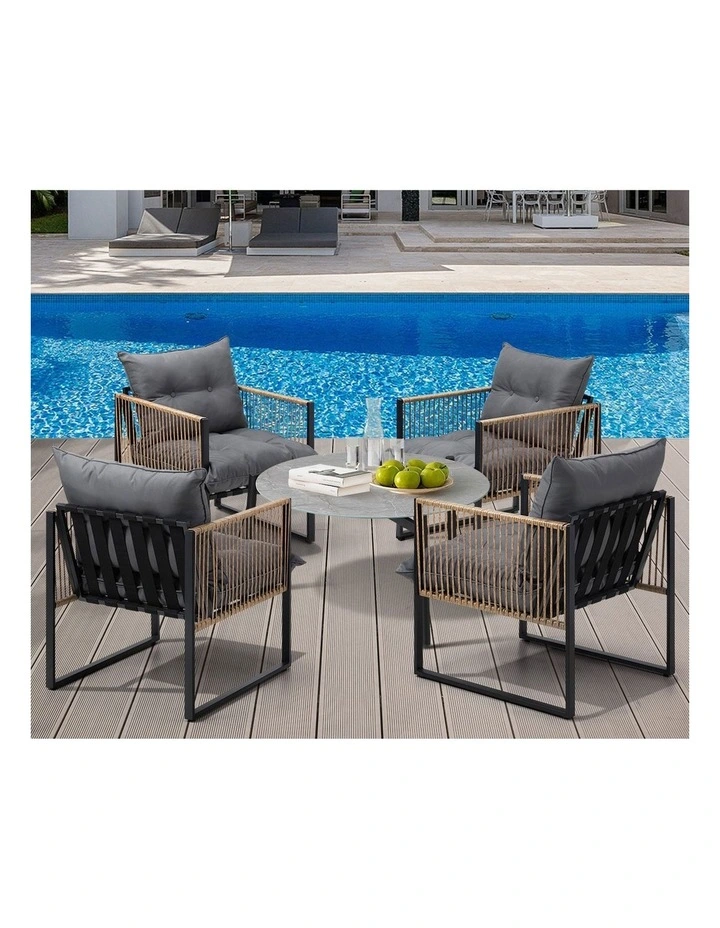 Livsip Outdoor Patio Set Furniture Grey 70cm Coffee Table Rattan Chairs 5PCS image 5