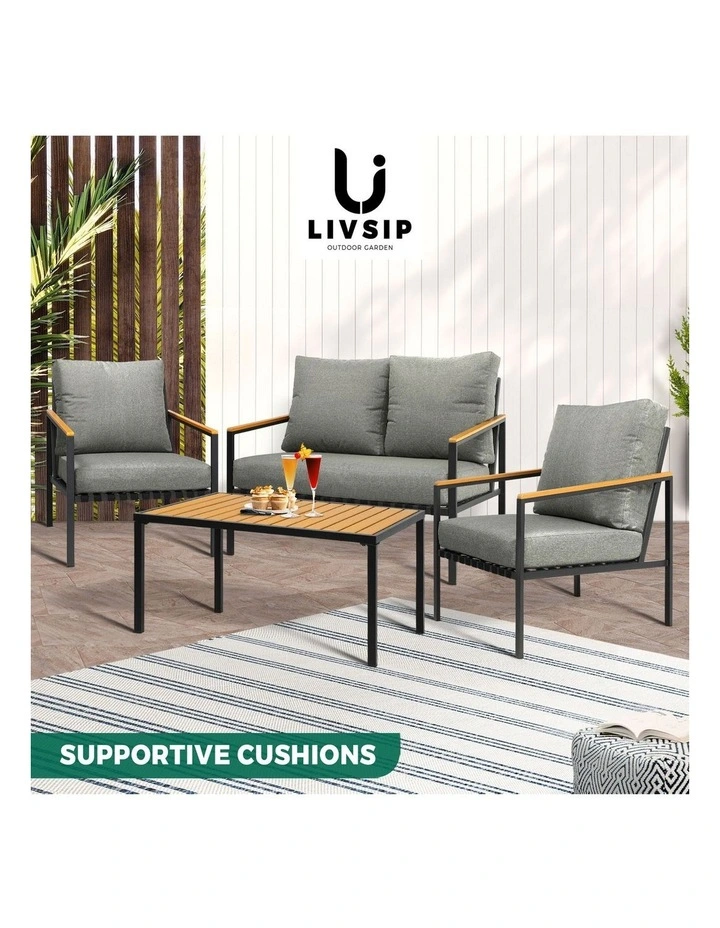 Livsip Outdoor Furniture 4-Piece Setting Bistro Set Dining Chairs Patio Setting image 4