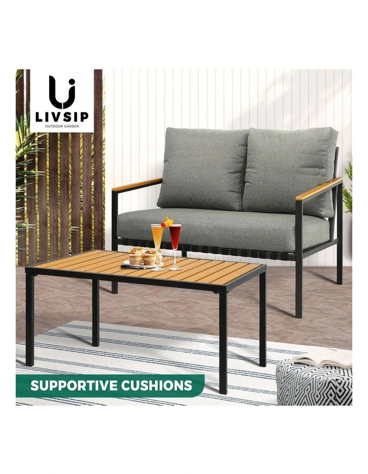 Livsip Outdoor Furniture 2-Piece Dining Set Lounge Patio Chairs Table Setting image 4