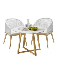 Livsip 3 Piece Outdoor Dining Setting Table Lounge Chairs Patio Furniture Set