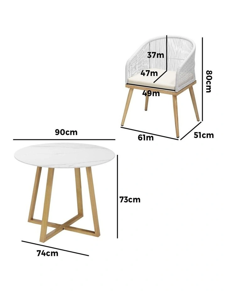 Livsip 3 Piece Outdoor Dining Setting Table Lounge Chairs Patio Furniture Set image 3