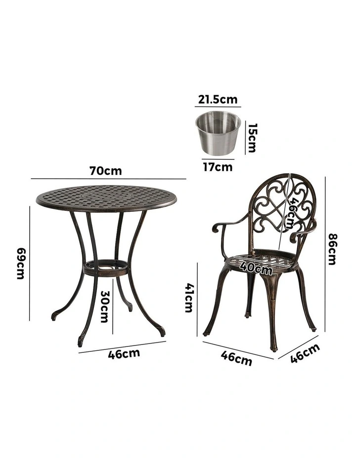 Livsip 3 Pieces Outdoor Patio Set Table Chairs Bistro Setting Cast Aluminium image 3