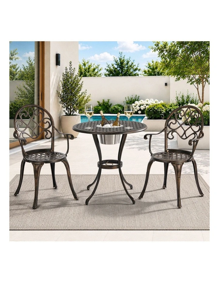 Livsip 3 Pieces Outdoor Patio Set Table Chairs Bistro Setting Cast Aluminium image 4