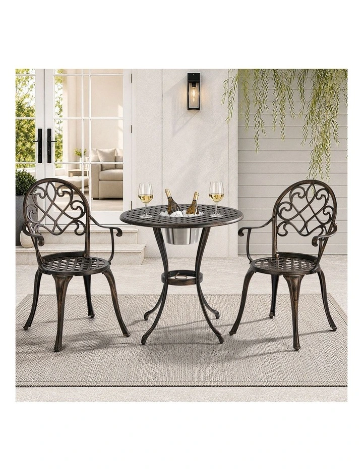 Livsip 3 Pieces Outdoor Patio Set Table Chairs Bistro Setting Cast Aluminium image 5
